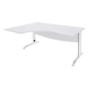 Bureau compact à gauche IDRA - L180 cm - Pieds blanc - plateau Blanc perle (Pieds de renfort obligatoire à rajouter - non inclus