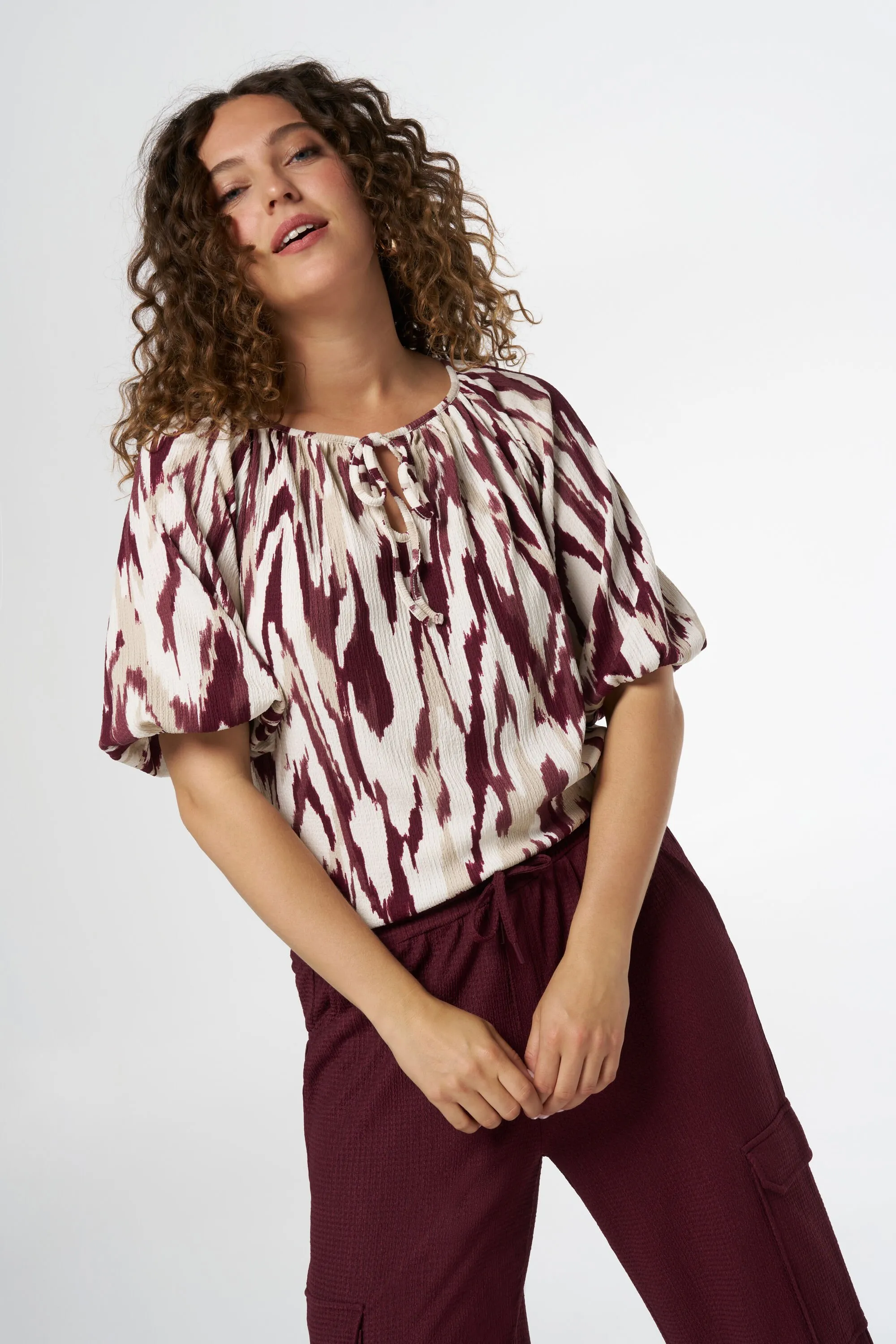 Femmes Haut à manches bouffantes Multi Pink | MS Mode