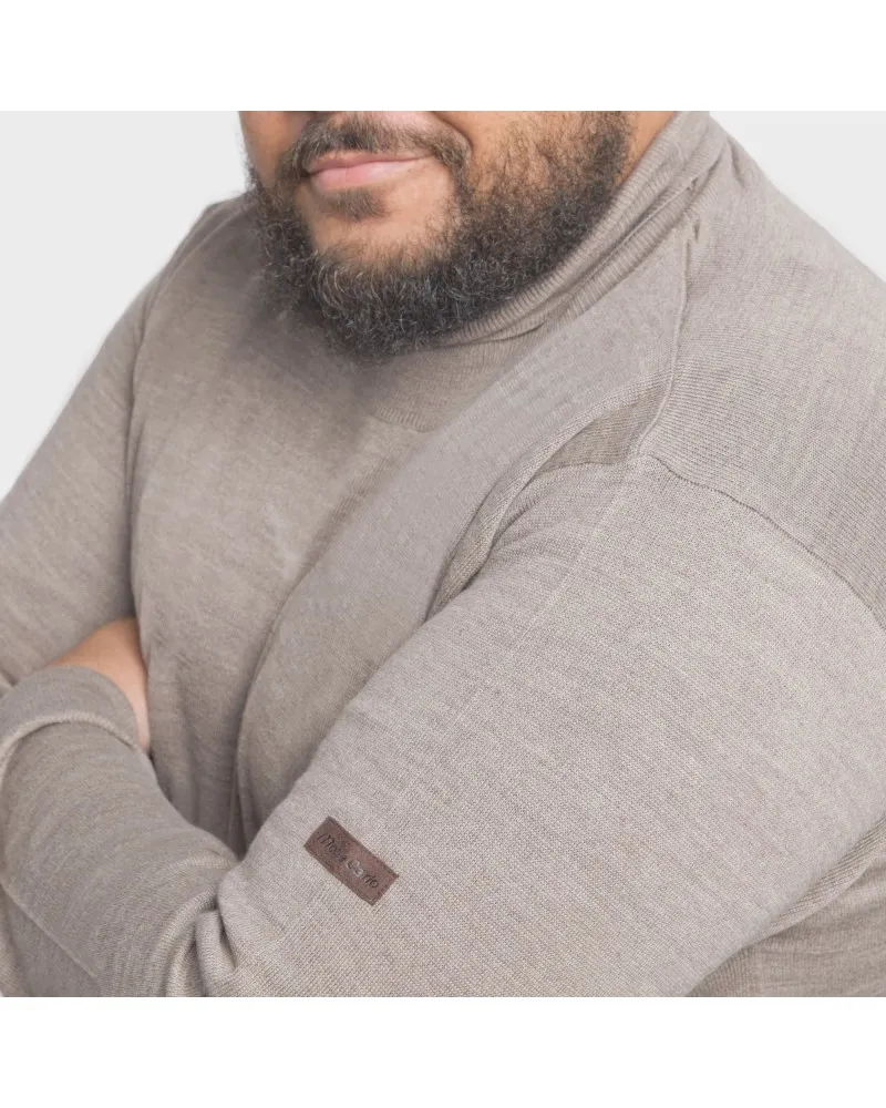 Mode Monte Carlo Pull col roulé avec laine grande taille beige - Size-factory