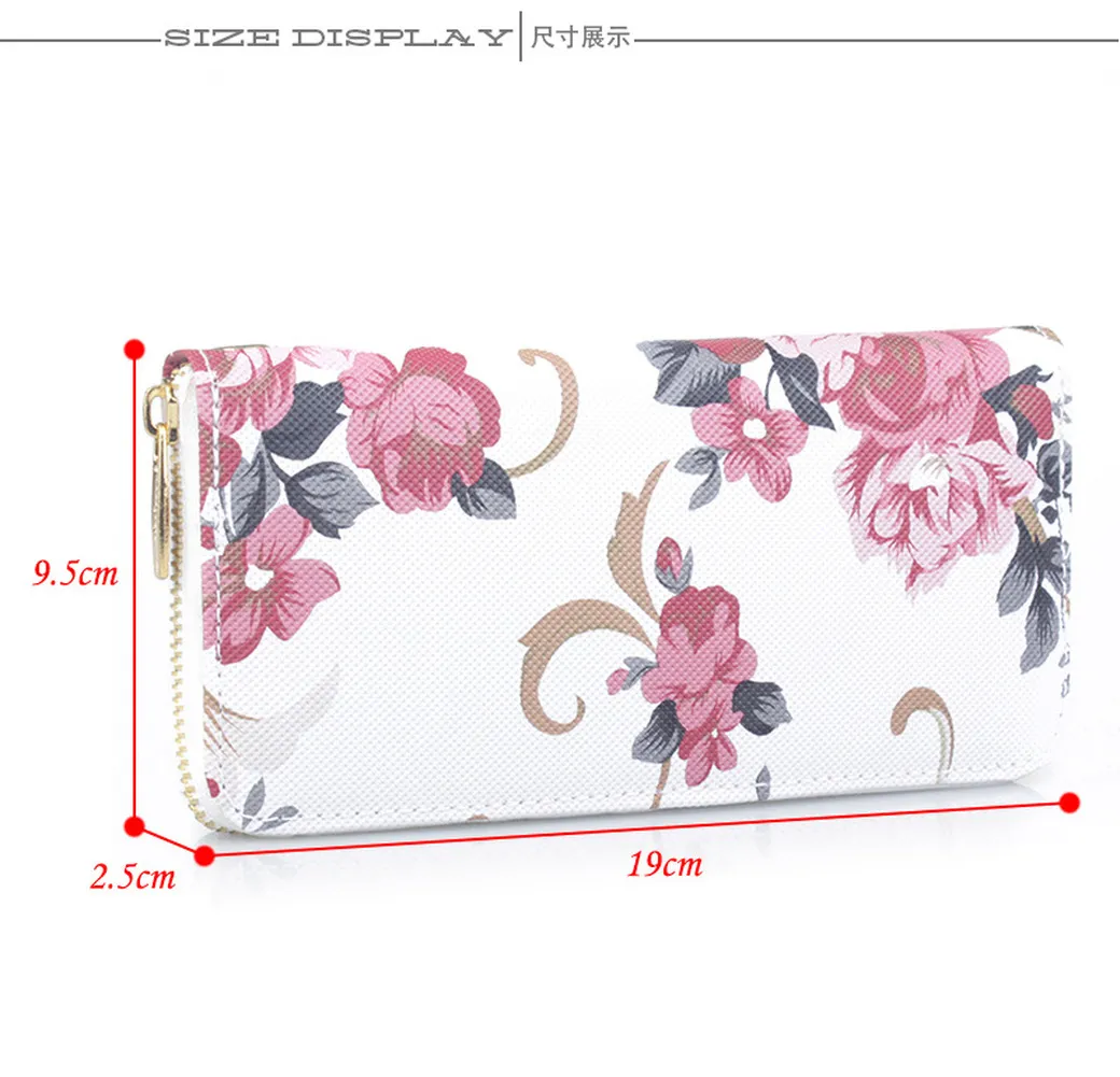 Portefeuille imprimé rose pour femme, sac à main long, mode sauvage, fermeture éclair, pochette multi