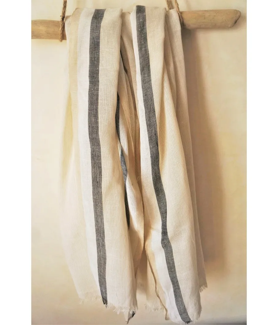 SANTAIA FOULARD HOMME COTON LEGER SPORT CHIC TEINTE CREME FINE RAYURE