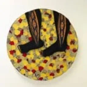 Tableau d’art africain « Tronc » en matériaux recyclés de l’industrie de la mode 