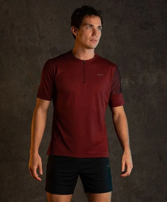 Tee-shirt de running à col zippé respirant et chic AERTH Signature Tee M Alpha Sky Blood pour homme | AEM321ST-SK